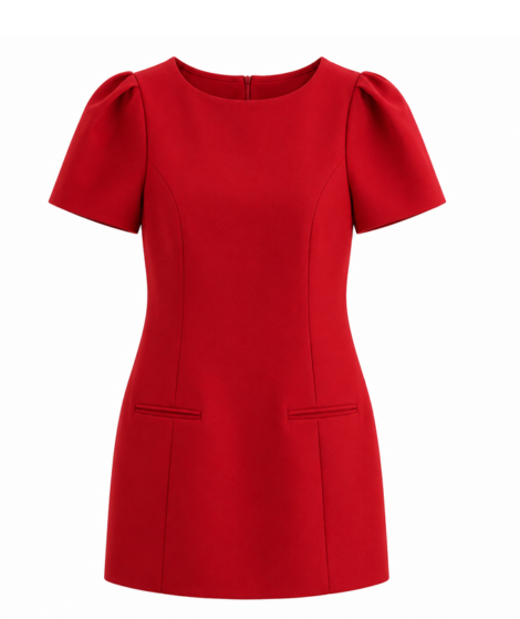 Elegant Red Puff Sleeve Mini Dress