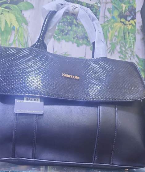 Elegant Black Textured Top Handle Handbag