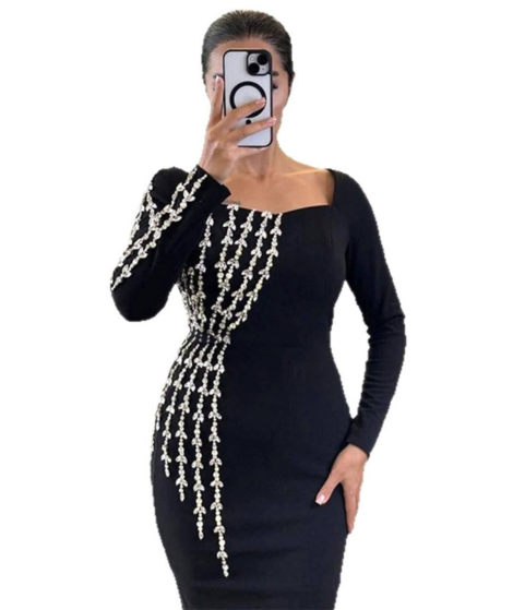 Elegance Pearl Embellished Bodycon Dress