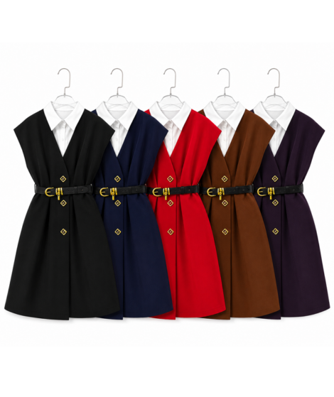 Elegant Layered Collar Belted Mini Dress