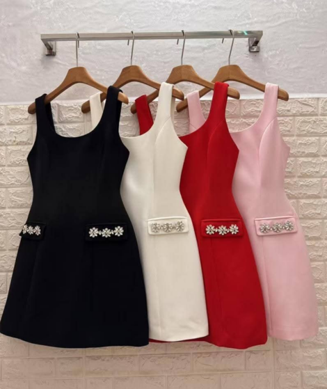 Elegant Crystal Pocket Mini Dress