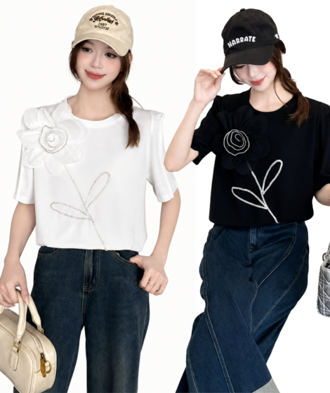 Bloomline Free Size Floral Embellished Casual Top