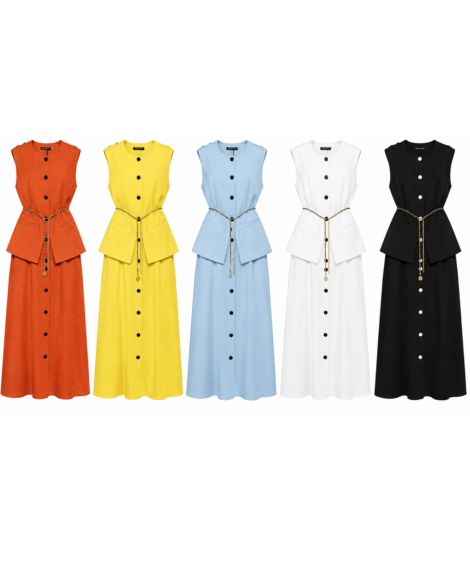Sleeveless Button-Front Belted Maxi Dress