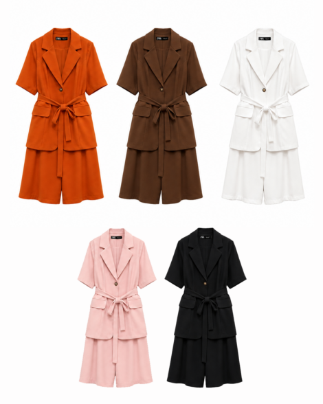 Women’s Short Sleeve Belted Blazer Romper
