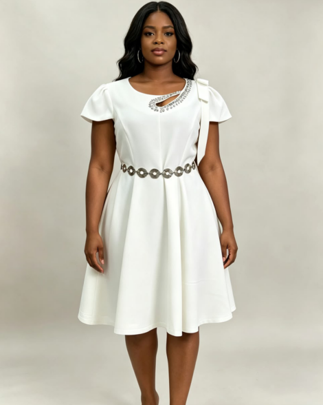 Elegant Embellished A-Line Midi Dress